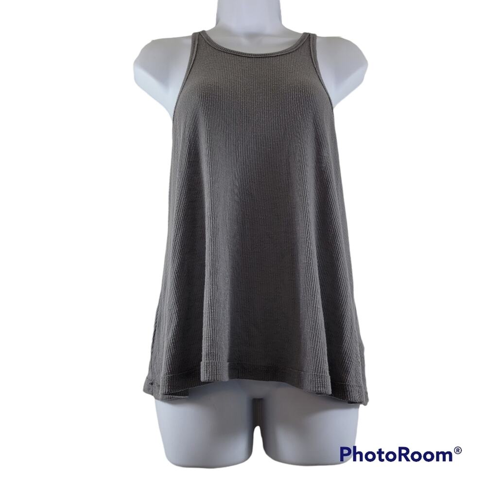 Free People Grey Ribbed Racerback Tank Top Size Small